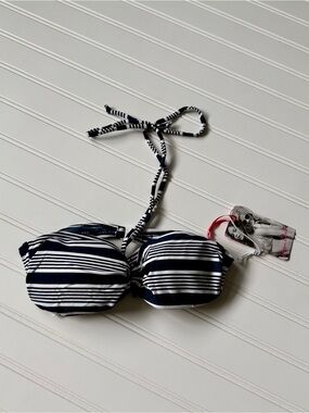 Striped Navy and White Bandeau Bikini Top